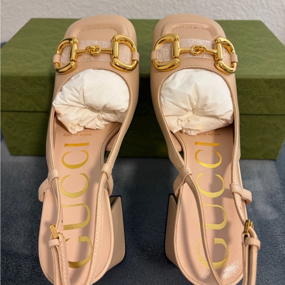 New Gucci Women’s Mid-heel Slingback with Horsebit Skin Rose Size 34.5 US 4.5 - Picture 2 of 8